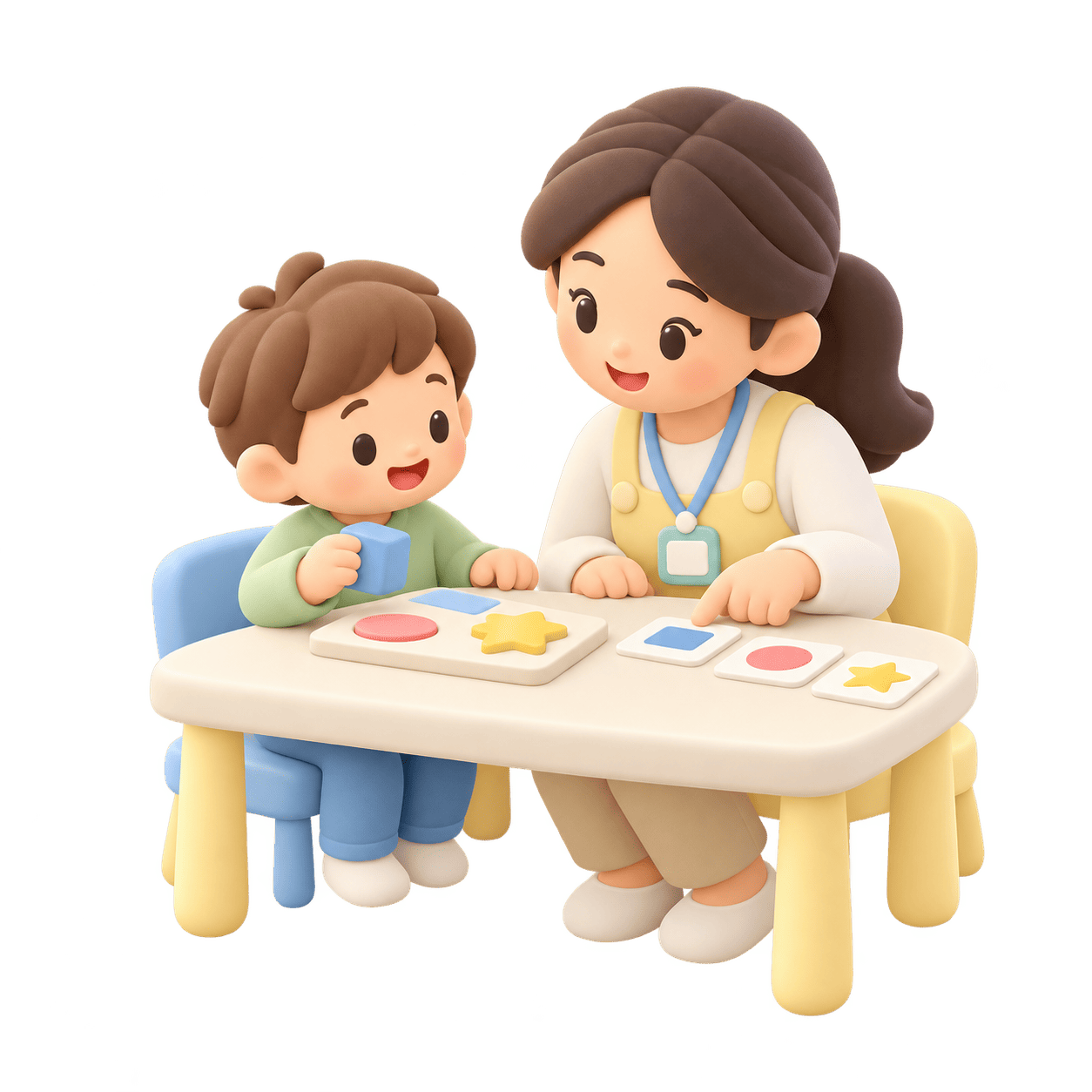 スタッフが一人ひとりに合わせて関わる様子を表した3Dイラスト
