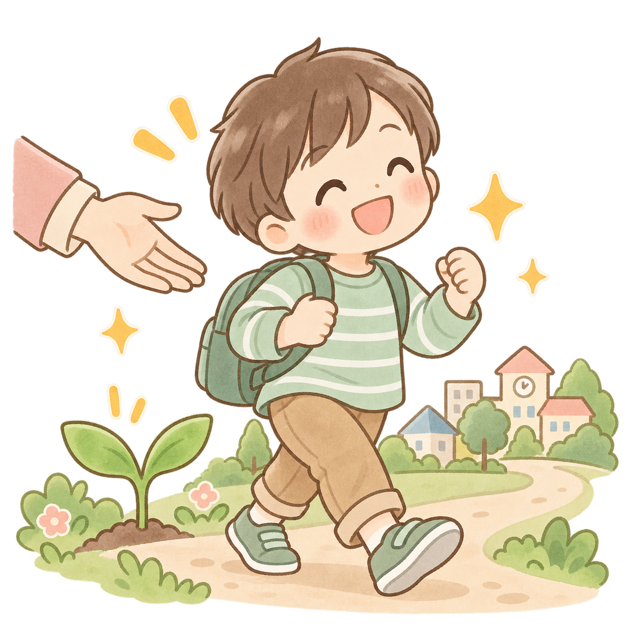 地域や未来へ向かって歩いていく子どものイラスト