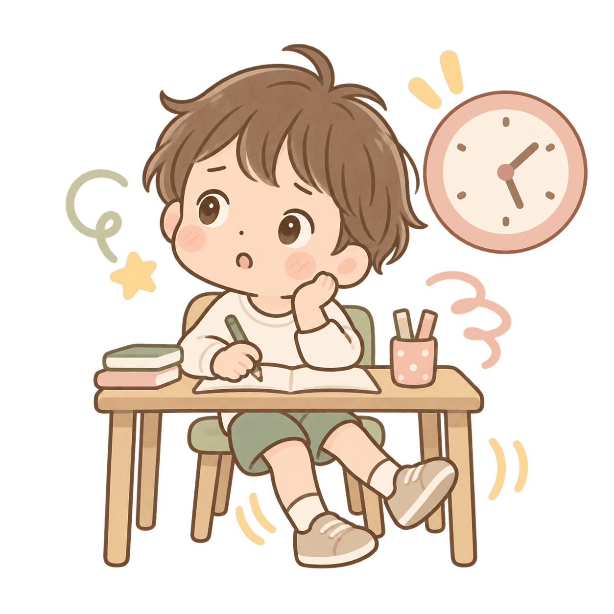 集中や気持ちの切り替えに悩む子どものイラスト