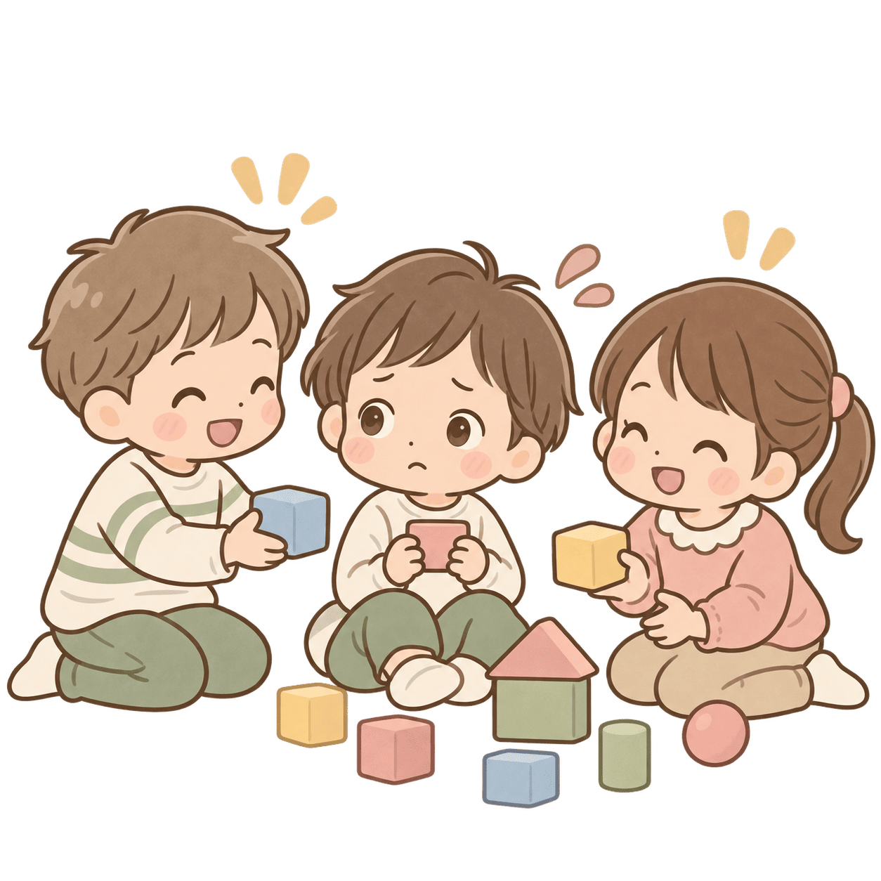 集団活動で過ごす子どもたちのイラスト