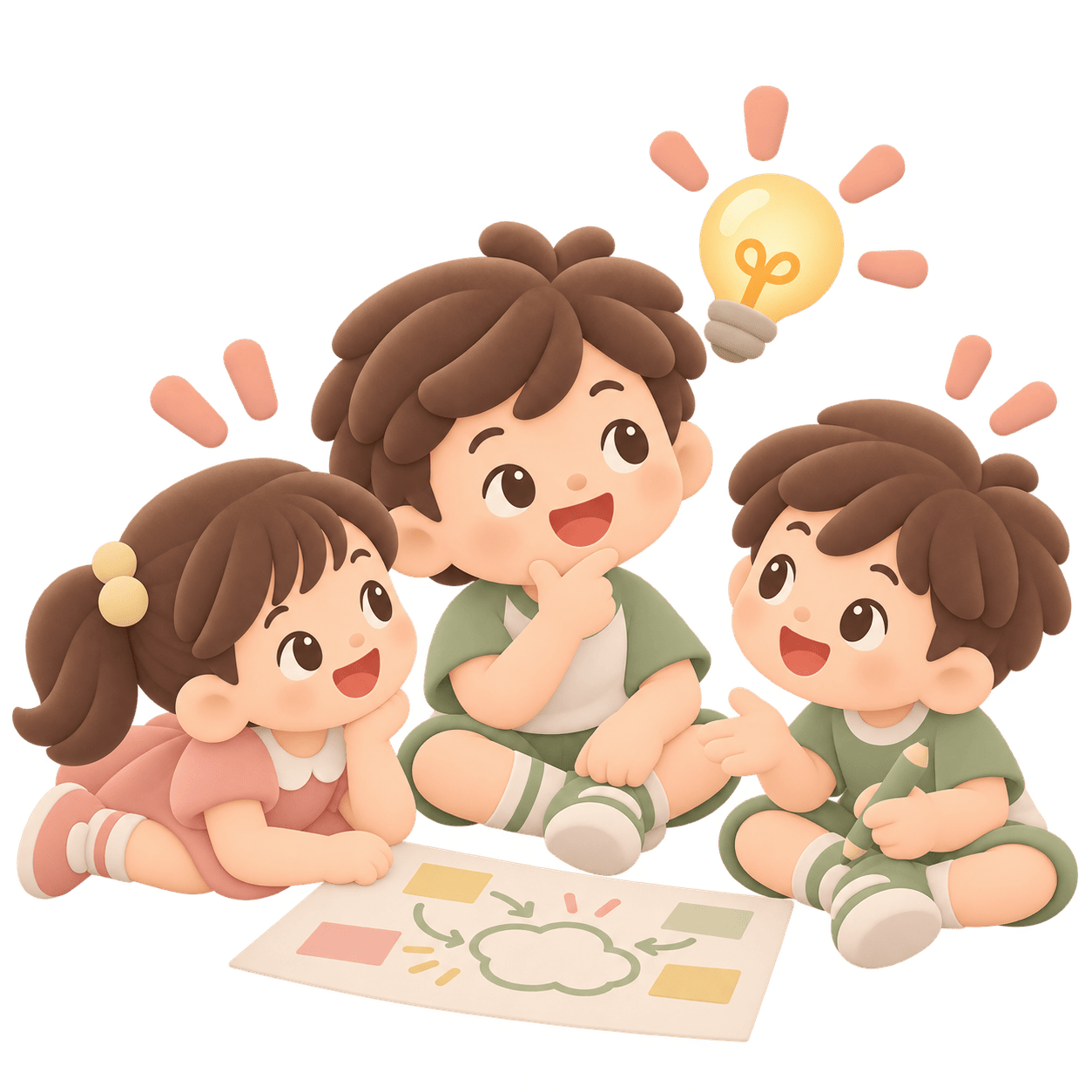 子どもたちが一緒に考えを出し合うイラスト