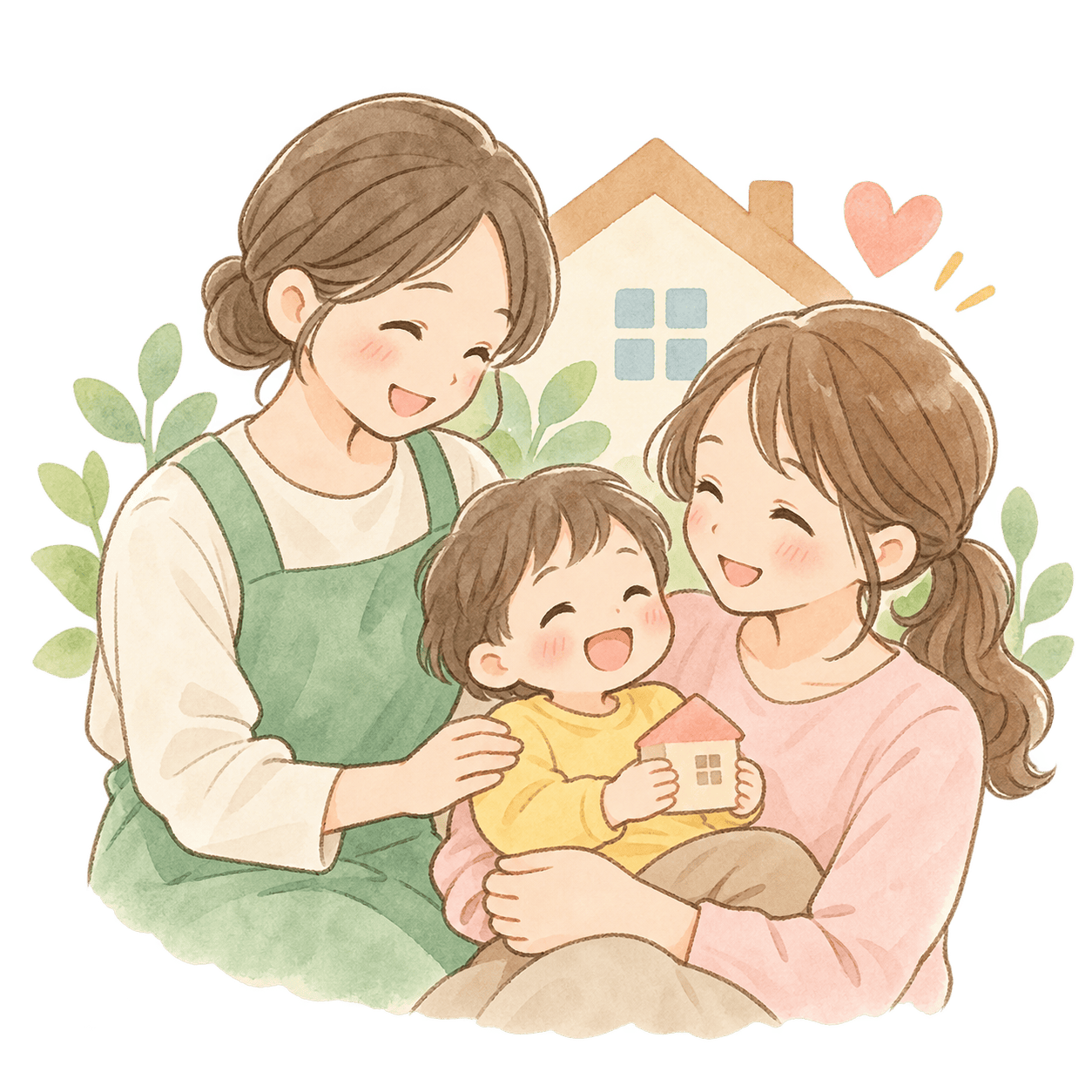 ご家庭とスタッフが一緒に子どもの成長を見守るイラスト
