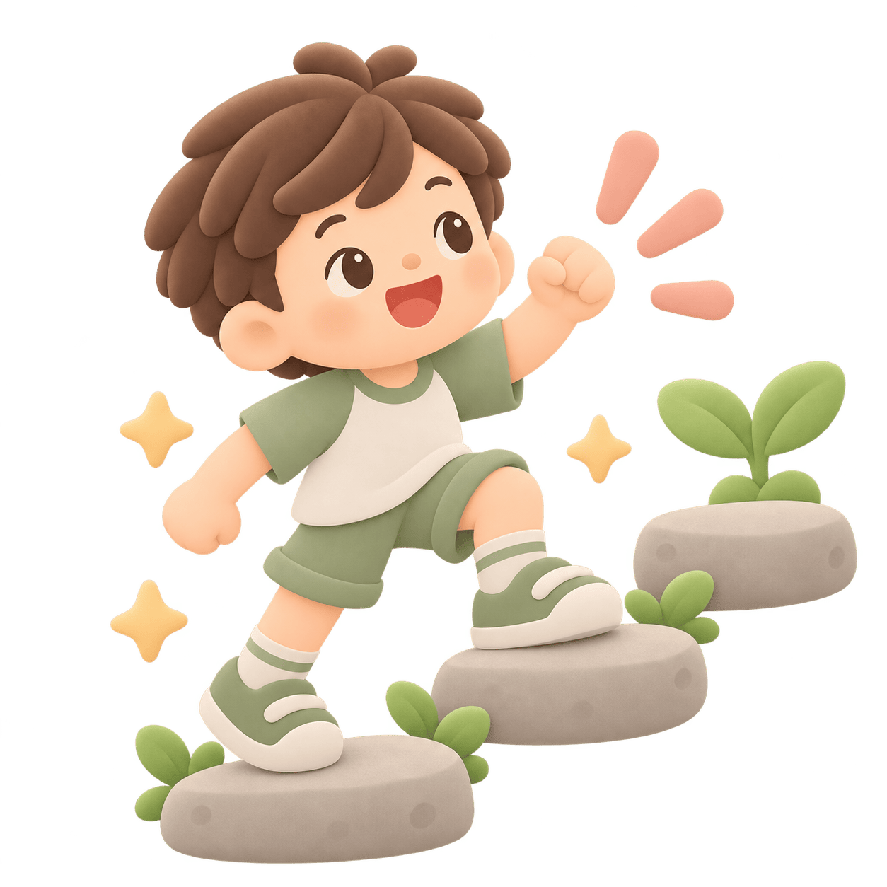 子どもが一歩ずつ挑戦して前へ進むイラスト