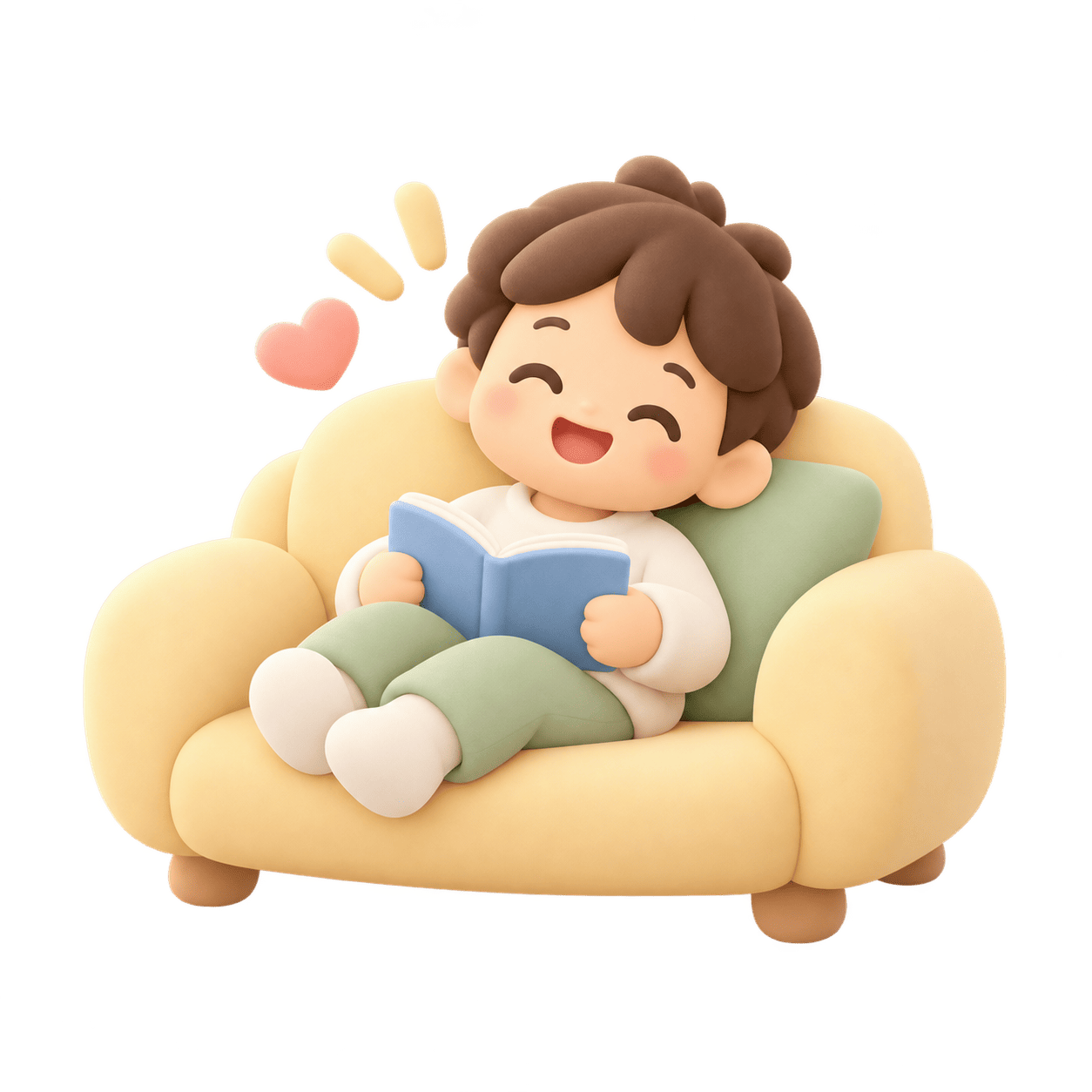落ち着いて自分の時間を過ごす子どもの3Dイラスト