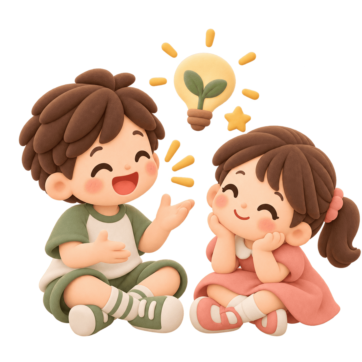 子ども同士が話を聞き合い新しい気づきを得る3Dイラスト